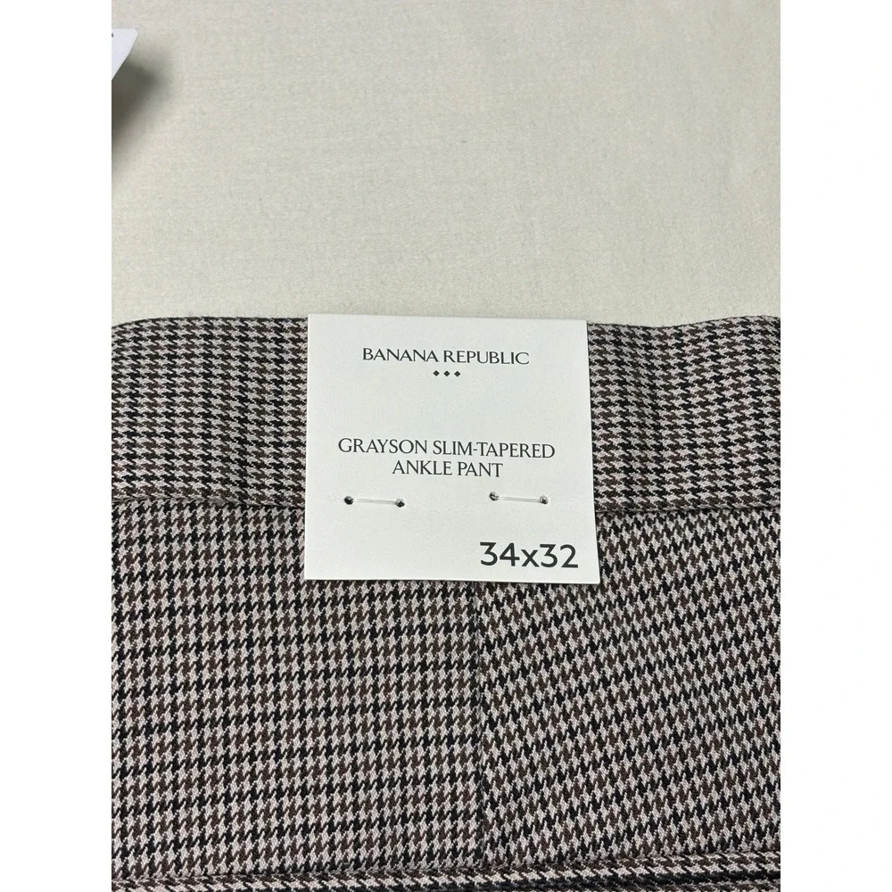 NWT Banana Republic Grayson Slim Tapered Ankle Pant Brown Houndstooth Mens 34x29
